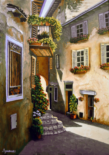 Painting titled "Old streets" by Sergey Lutsenko, Original Artwork, Oil