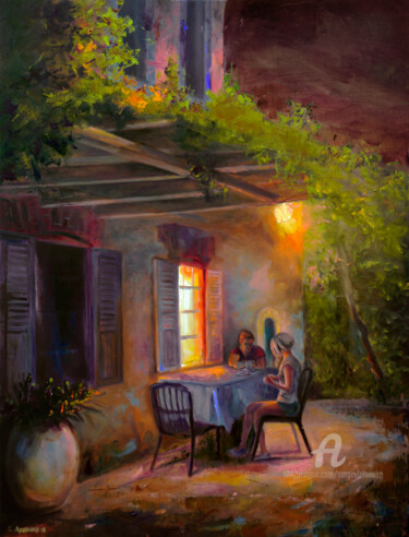 Картина под названием "Summer Evening." - Sergey Lutsenko, Подлинное произведение искусства, Масло Установлен на Деревянная…