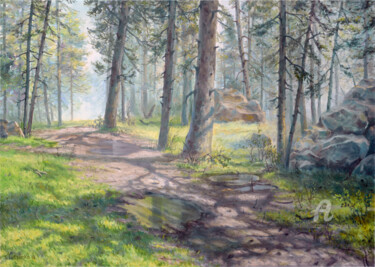 Картина под названием "Morning Forest" - Sergey Lutsenko, Подлинное произведение искусства, Масло