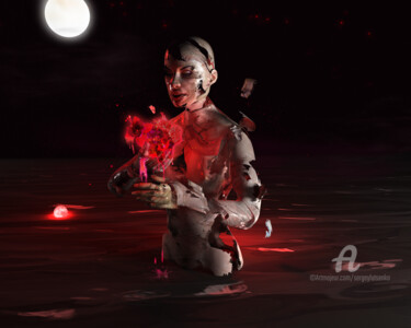 Arte digital titulada "Red Stars River" por Sergey Lutsenko, Obra de arte original, Modelado 3D Montado en Bastidor de camil…