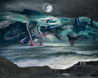 Painting titled "Neptune (Original)" by Sergey Lutsenko, Original Artwork, Oil Mounted on Wood Stretcher frame