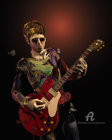 Digital Arts titled "Noel Gallagher" by Sergey Lutsenko, Original Artwork, 3D Modeling Mounted on Wood Stretcher frame