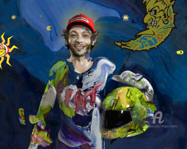 Digital Arts titled "Valentino Rossi" by Sergey Lutsenko, Original Artwork, 3D Modeling Mounted on Wood Stretcher frame