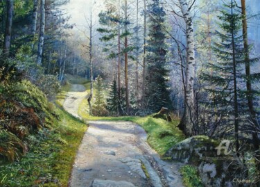 Painting titled "Morning in the fore…" by Sergey Lutsenko, Original Artwork, Oil