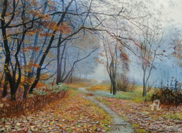 Painting titled "Autumn mists" by Sergey Lutsenko, Original Artwork, Oil