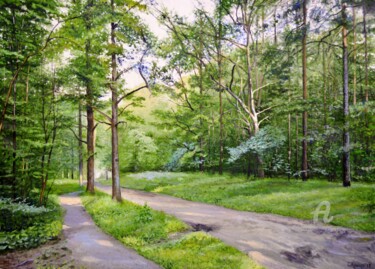 Painting titled "Emerald june" by Sergey Lutsenko, Original Artwork, Oil