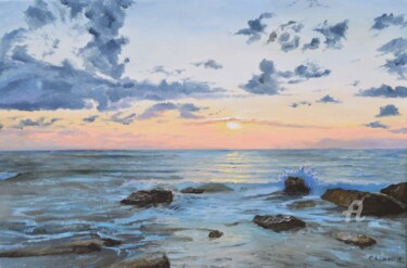 Painting titled "Sunset" by Sergey Lutsenko, Original Artwork, Oil