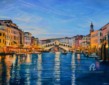 Painting titled "Evening in Venice" by Sergey Lutsenko, Original Artwork, Oil Mounted on Wood Stretcher frame