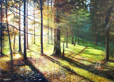 Painting titled "Sunny day" by Sergey Lutsenko, Original Artwork, Oil
