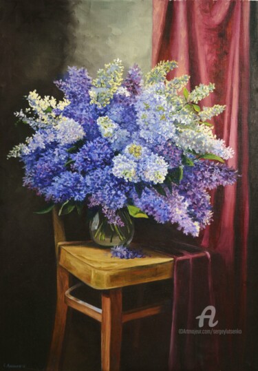 Painting titled "Spring mood" by Sergey Lutsenko, Original Artwork, Oil Mounted on Wood Stretcher frame