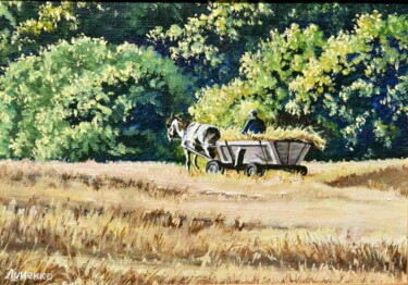 Schilderij getiteld "Rural weekdays" door Sergey Lutsenko, Origineel Kunstwerk, Olie