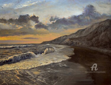 Painting titled "Surf" by Sergey Lutsenko, Original Artwork, Oil Mounted on Wood Stretcher frame