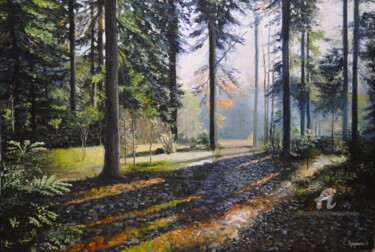 Painting titled "Forest" by Sergey Lutsenko, Original Artwork, Oil