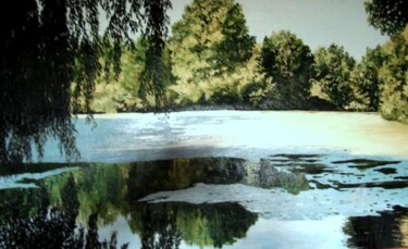 Painting titled "Old pond" by Sergey Lutsenko, Original Artwork, Oil