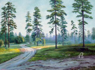 Painting titled "Towards the evening" by Sergey Lutsenko, Original Artwork, Oil Mounted on Wood Stretcher frame