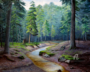 Painting titled "Deep in the woods" by Sergey Lutsenko, Original Artwork, Oil
