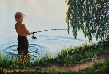 Pintura intitulada "Fisherman" por Sergey Lutsenko, Obras de arte originais, Óleo