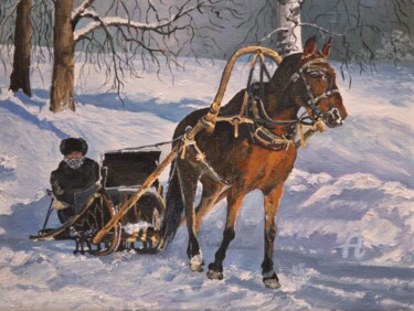 Painting titled "His horse felt the…" by Sergey Lutsenko, Original Artwork, Oil
