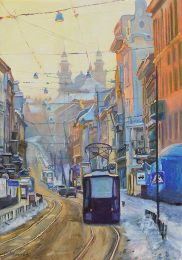 Painting titled "The streets of Lviv" by Sergey Lutsenko, Original Artwork, Oil