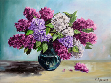 Картина под названием "lilac Bouquet" - Sergey Lutsenko, Подлинное произведение искусства, Масло