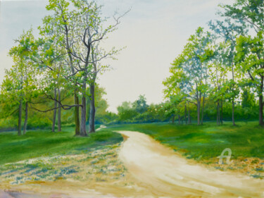 Painting titled "Spring." by Sergey Lutsenko, Original Artwork, Oil Mounted on Wood Stretcher frame