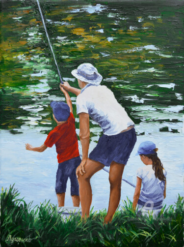 Painting titled "Fishing" by Sergey Lutsenko, Original Artwork, Oil