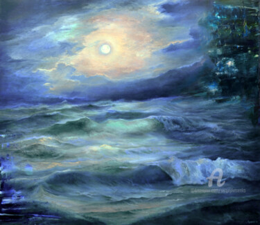 Картина под названием "Moonlight" - Sergey Lutsenko, Подлинное произведение искусства, Масло Установлен на Деревянная рама д…