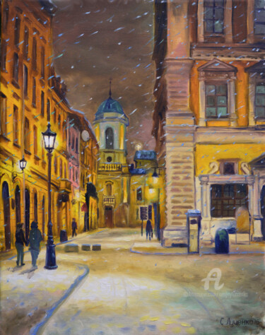 Картина под названием "Lviv.Rynok Square" - Sergey Lutsenko, Подлинное произведение искусства, Масло