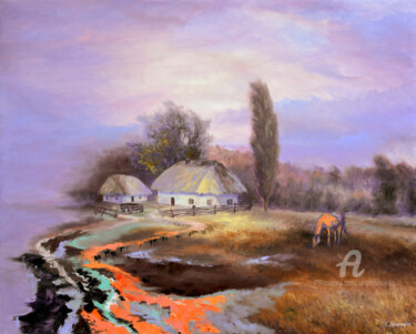Painting titled "Lavender Autumn" by Sergey Lutsenko, Original Artwork, Oil