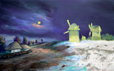 Pintura titulada "Moon snow" por Sergey Lutsenko, Obra de arte original, Oleo Montado en Bastidor de camilla de madera
