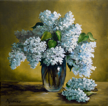 Painting titled "White lilacs" by Sergey Lutsenko, Original Artwork, Oil