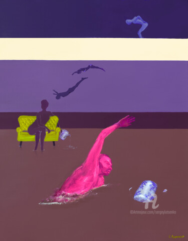 Картина под названием "Night Swimming" - Sergey Lutsenko, Подлинное произведение искусства, Масло Установлен на Деревянная р…
