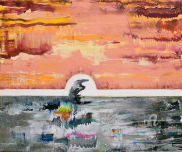Painting titled "Glitch sunset/sunri…" by Sergey Lutsenko, Original Artwork, Oil Mounted on Wood Stretcher frame