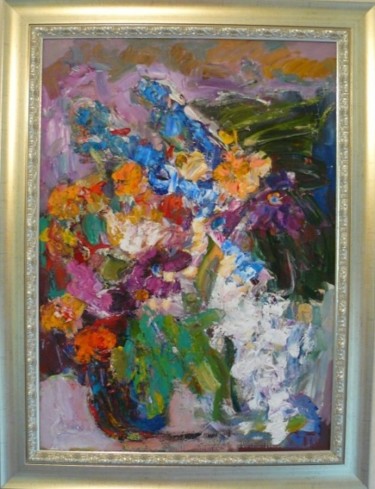 Картина под названием "Цветы" - Сергей Тригубенко, Подлинное произведение искусства, Масло