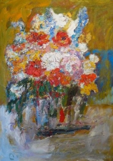 Картина под названием "Цветы" - Сергей Тригубенко, Подлинное произведение искусства, Масло