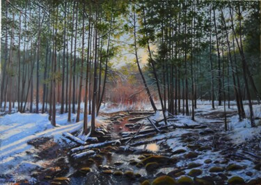 Painting titled "Winter's ultramarine" by Serghei Ghetiu, Original Artwork, Oil
