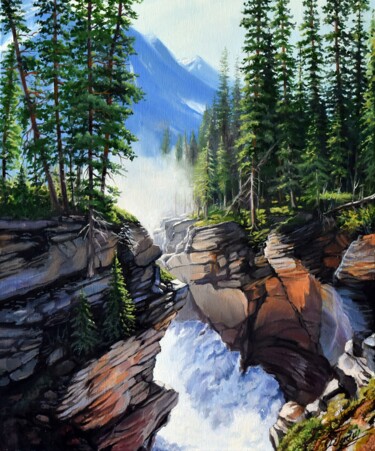 Malerei mit dem Titel "Mountain river on s…" von Serghei Ghetiu, Original-Kunstwerk, Öl