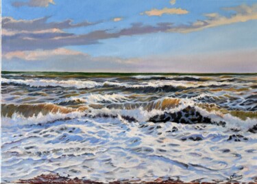 Pintura titulada "The evening sea" por Serghei Ghetiu, Obra de arte original, Oleo
