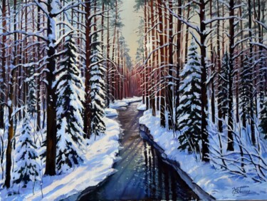 Painting titled "The winter fairytale" by Serghei Ghetiu, Original Artwork, Oil