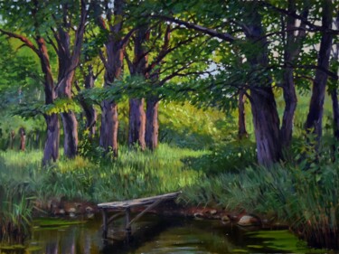 Painting titled "Oak forest with old…" by Serghei Ghetiu, Original Artwork, Oil