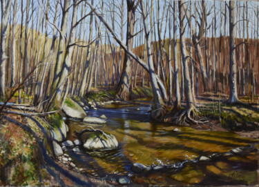 Peinture intitulée "Forest river in ear…" par Serghei Ghetiu, Œuvre d'art originale, Huile