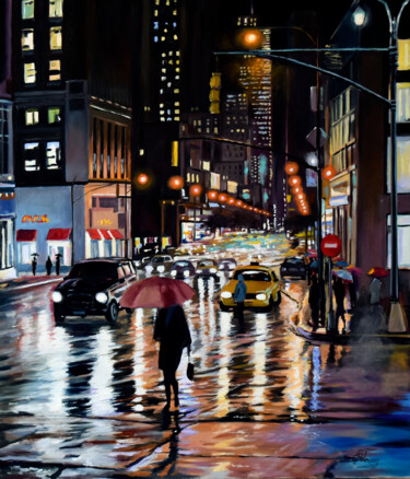 绘画 标题为“A rainy evening in…” 由Serghei Ghetiu, 原创艺术品, 油