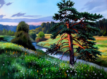 Painting titled "Summer evening" by Serghei Ghetiu, Original Artwork, Oil