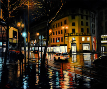 Peinture intitulée "Rainy town" par Serghei Ghetiu, Œuvre d'art originale, Huile