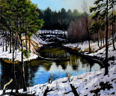 Pintura titulada "A winter forest wit…" por Serghei Ghetiu, Obra de arte original, Oleo
