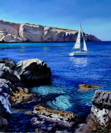 Malerei mit dem Titel "The coast of Malta" von Serghei Ghetiu, Original-Kunstwerk, Öl
