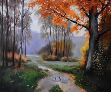 Painting titled "The calm autumn time" by Serghei Ghetiu, Original Artwork, Oil