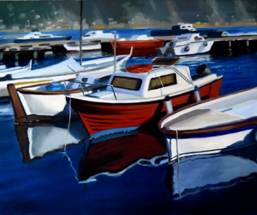 Painting titled "The small harbour #…" by Serghei Ghetiu, Original Artwork, Oil