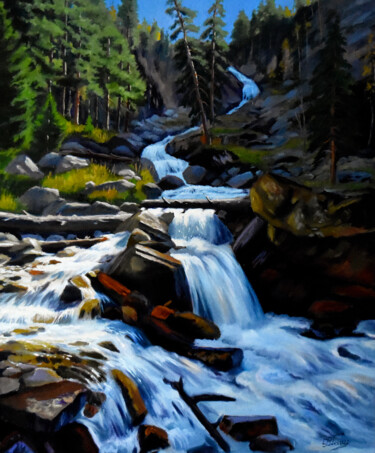 Painting titled "The mountains river…" by Serghei Ghetiu, Original Artwork, Oil