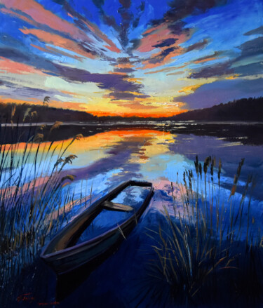 Картина под названием "The calm summer eve…" - Serghei Ghetiu, Подлинное произведение искусства, Масло